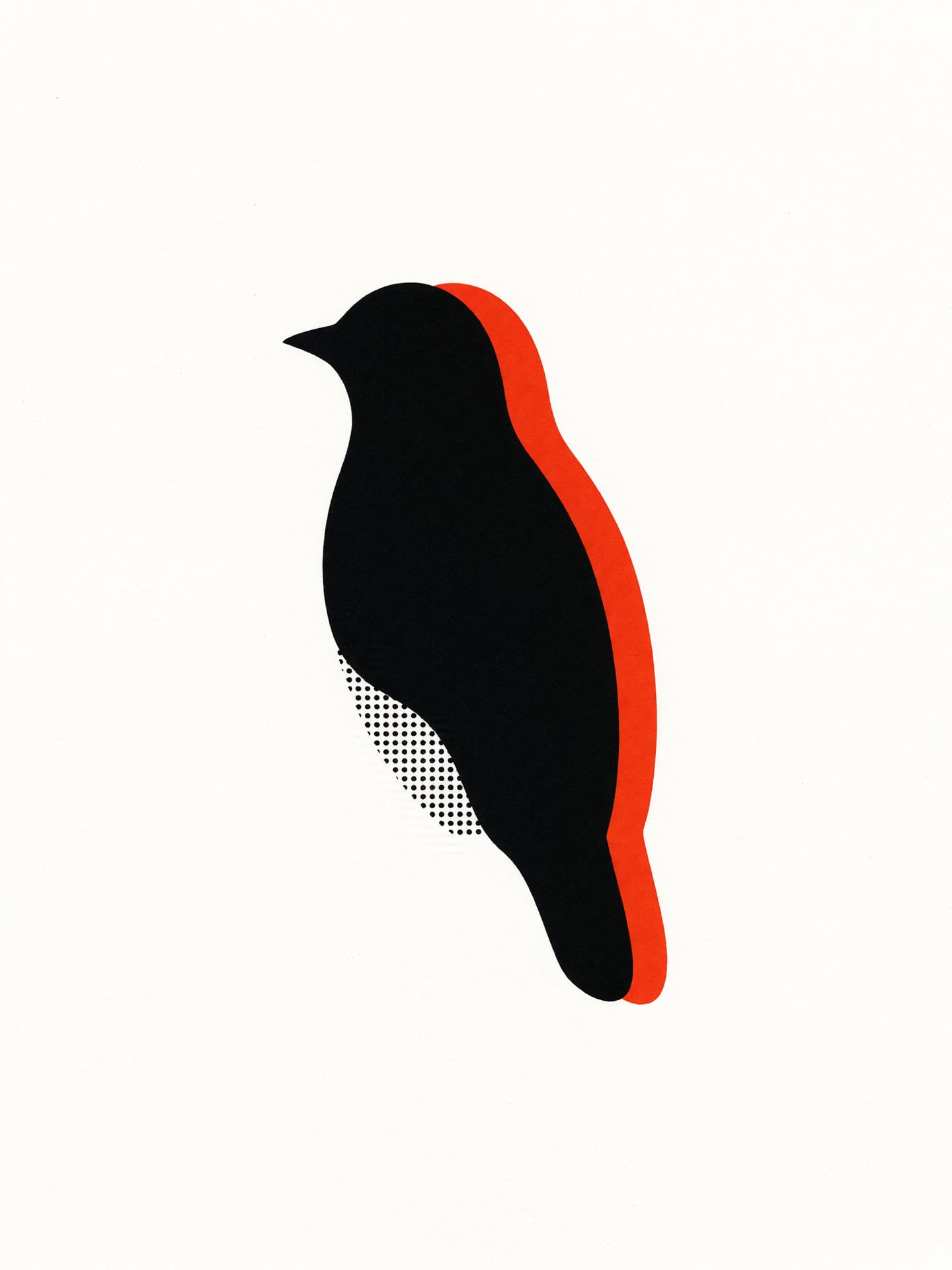 Zwei flache Silhouetten in Schwarz und Zinnoberrot, die rote Form sitzt knapp versetzt hinter der schwarzen.