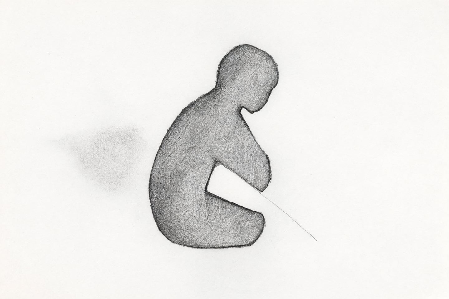 Zeichnung einer Silhouette, die Aussparung erscheint als zweite, helle Form.